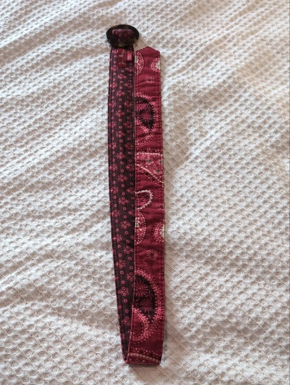 Vera Bradley Reversible Maroon Paisley and Floral Fabric Belt with brown buckle